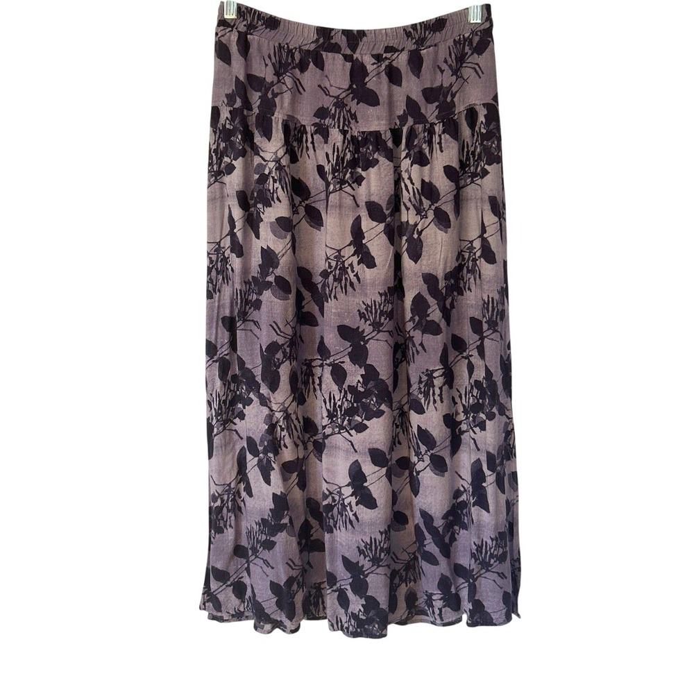 Vintage Rabbit Rabbit Rabbit Purple Botanical 90s Rayon Maxi Skirt 8M USA Made - Picture 1 of 12